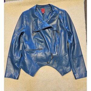 g.i.l.i Genuine Leather Blue Moto Jacket edgy sexy size 12 street style rocker